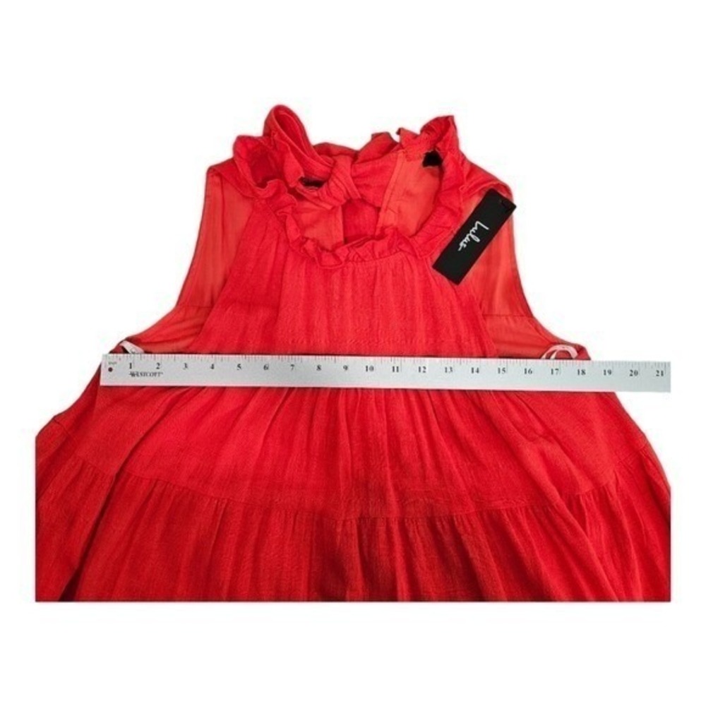 Lulus Womens Red Linen Blend Tiered Mini Dress S Sleeveless Ruffle Tie Back Boho - Picture 11 of 13